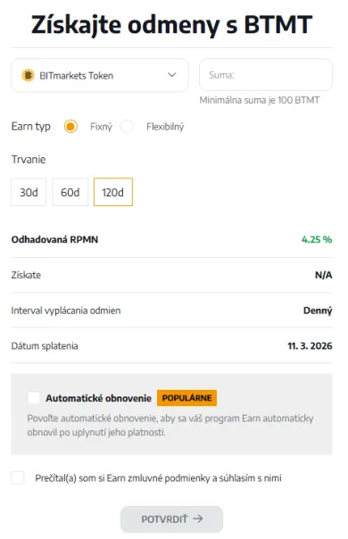 Nastavenie pasívneho príjmu