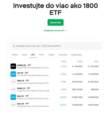 Široký výber ETF na XTB