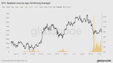 Bitcoin a realizované straty podľa veku mincí