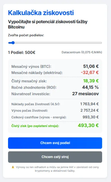 Kalkulačka ziskovosti pri podieli 500 eur