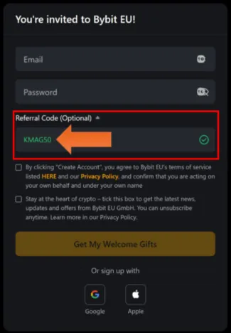 Registrácia na burzu Bybit EU