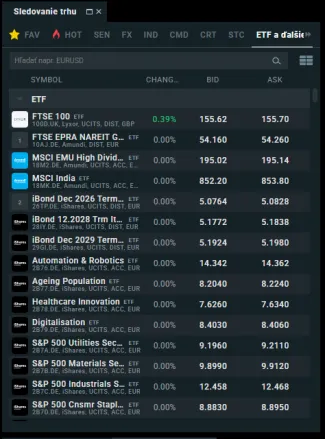 Široký výber ETF fondov na XTB