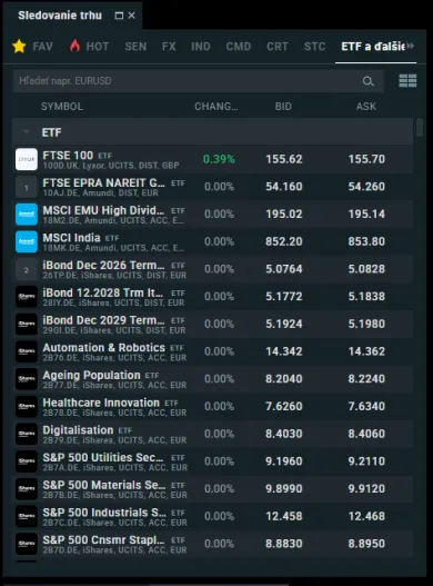 Široký výber ETF fondov na XTB
