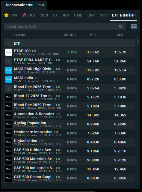 Široký výber ETF fondov na XTB