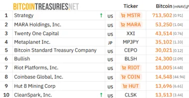 Top 10 firiem s vysokou expozíciou voči BTC