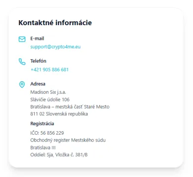 Crypto4me kontaktné informácie