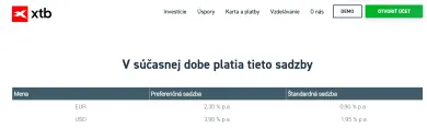 Súčasné úrokové sadzby od XTB
