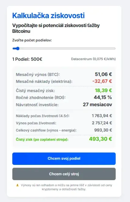 Kalkulačka ziskovosti na Minero