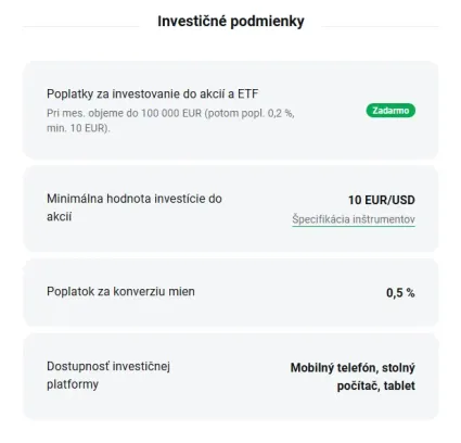 Investičn&eacute; podmienky na XTB