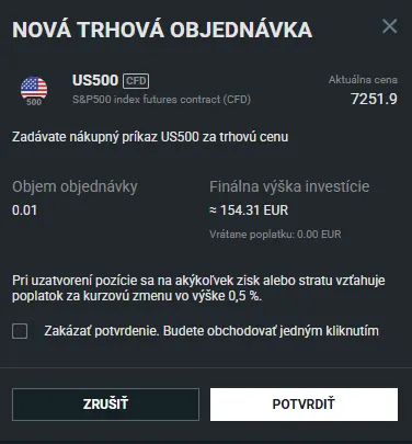 N&aacute;kup US500 poz&iacute;cie