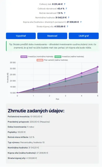 Pr&iacute;klad na online kalkulačku Minero