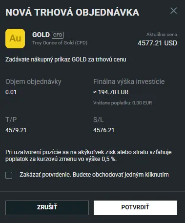 Zlato CFD n&aacute;kup