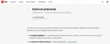 Daňové priznanie na XTB