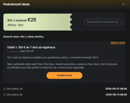 Získajte Bitcoin za 25 eur