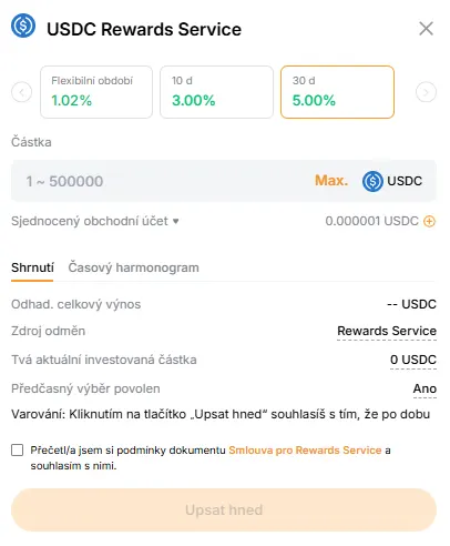 Staking USDC na 30 dn&iacute;