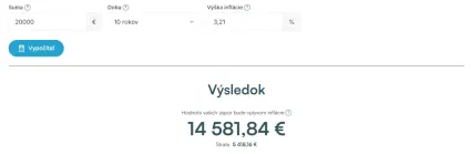 Znehodnotenie 20 000 eur za 10 rokov pri priemernej inflácii na SR
