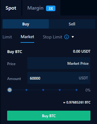 Market príkaz na nákup. Zdroj: Crypto.com
