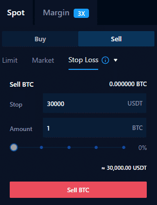 Stop-loss príkaz na predaj. Zdroj: Crypto.com